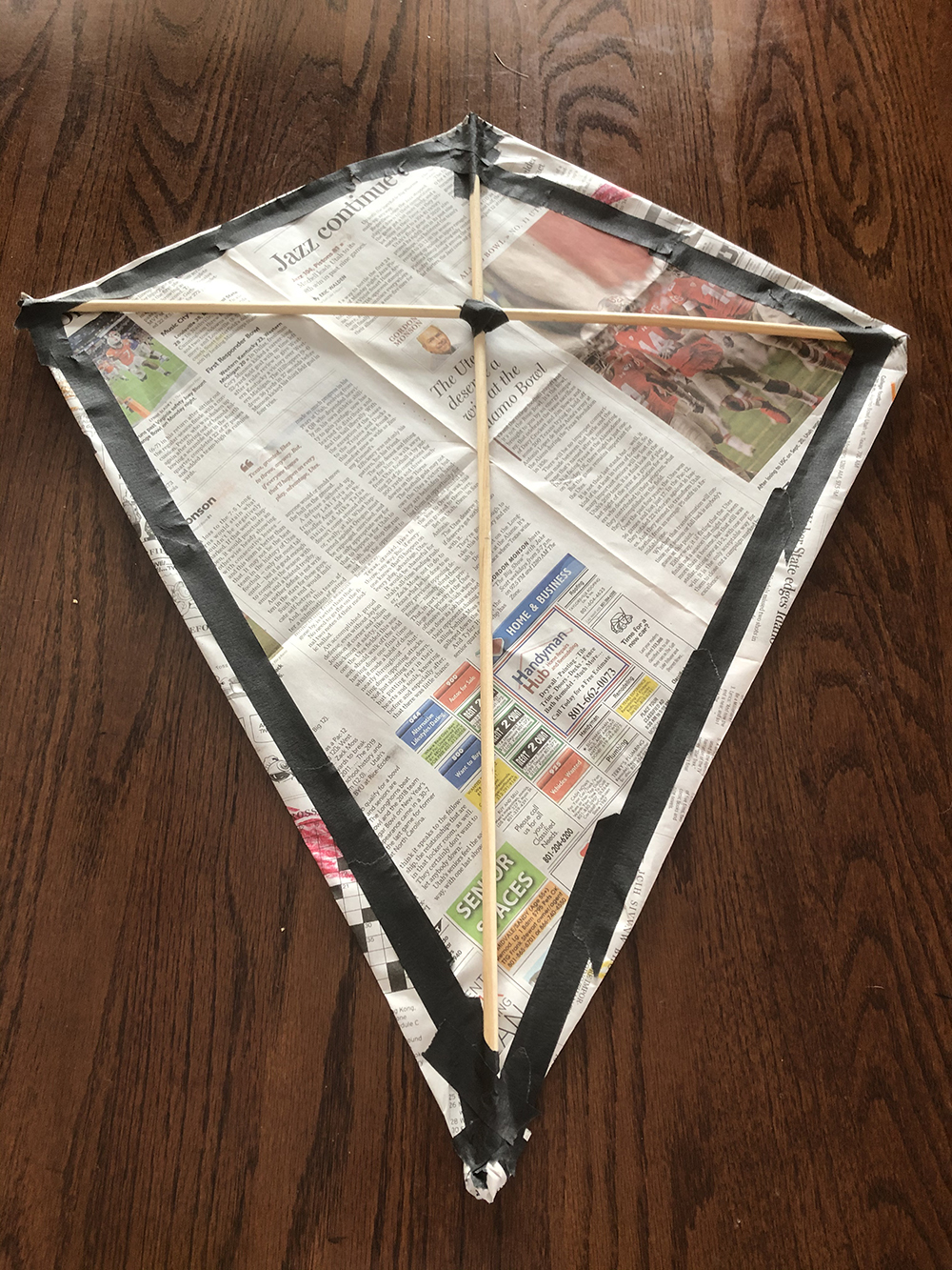 back side of the kite with black tape around the perimeter 