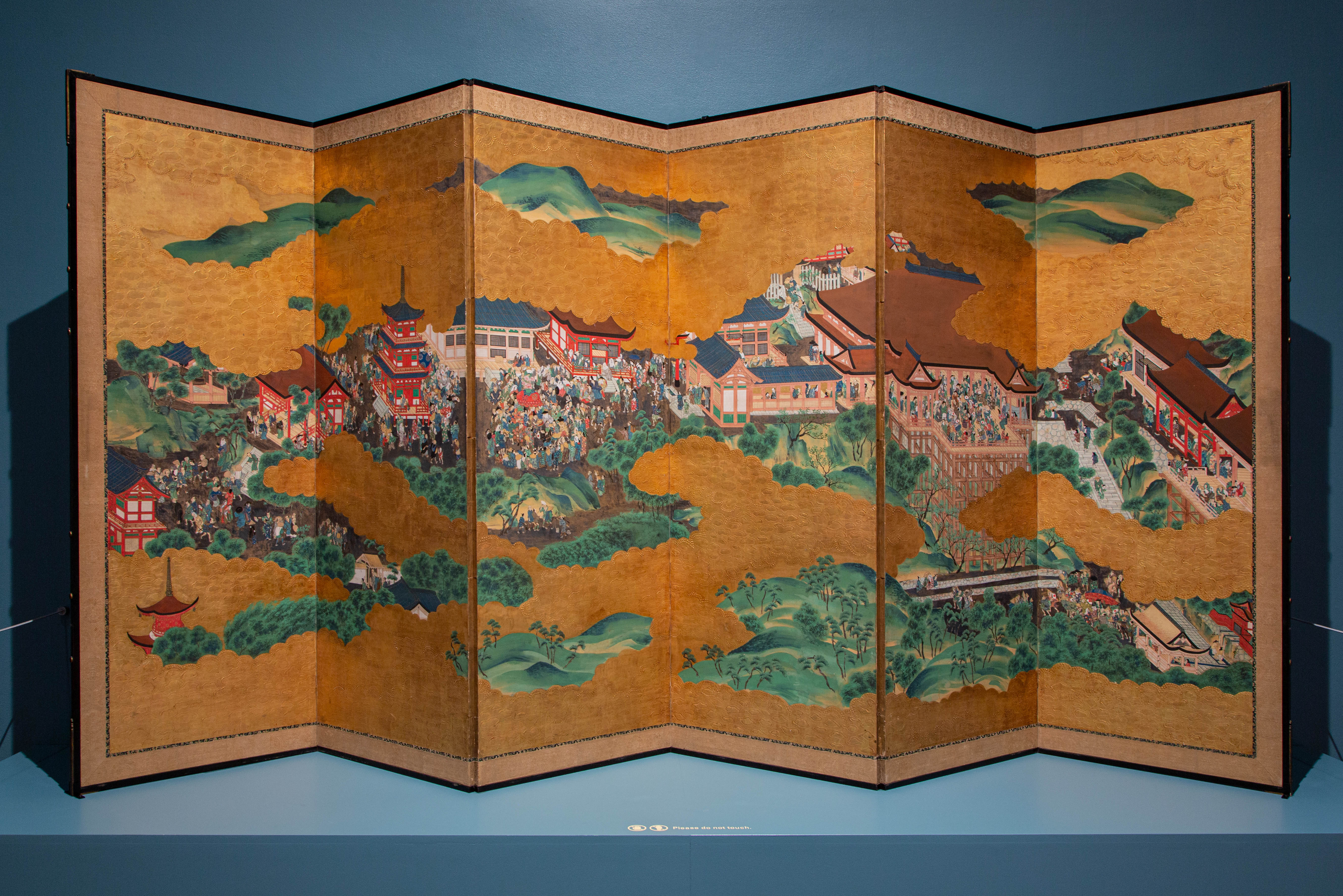  The Kiyomizu Temple, 1825 Japanese ink, gouache, paper, wood, silk, and gold leaf