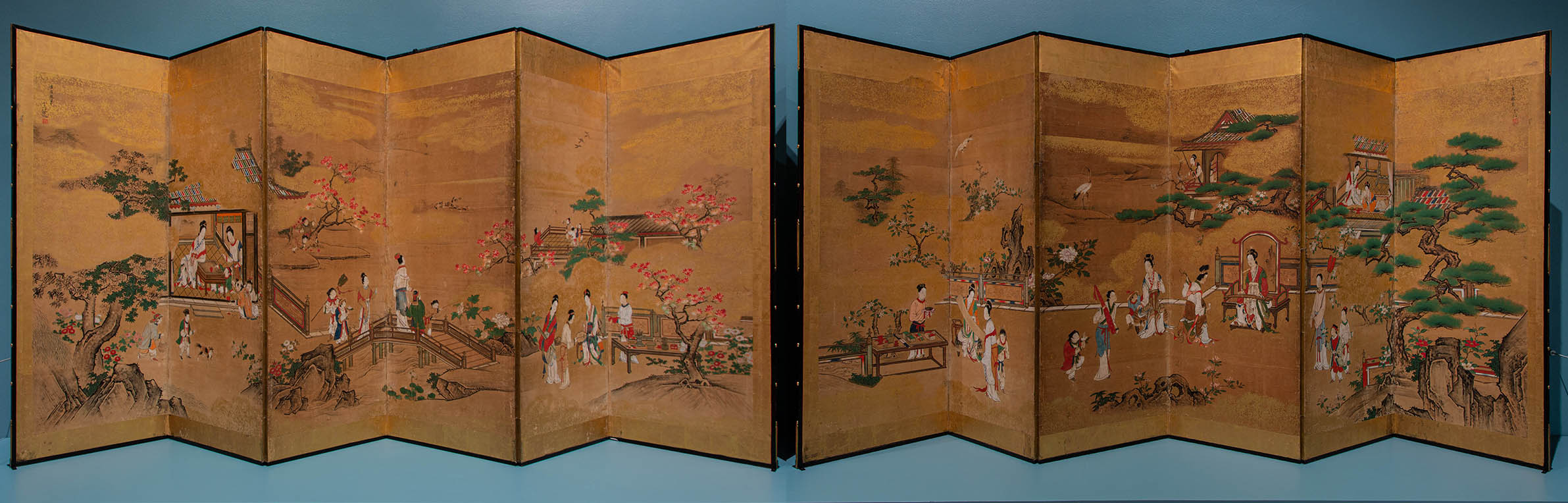 Japanese, 1636–1713, The Four Accomplishments, 1704–13 Japanese ink, gouache, paper, wood, silk, and gold leaf