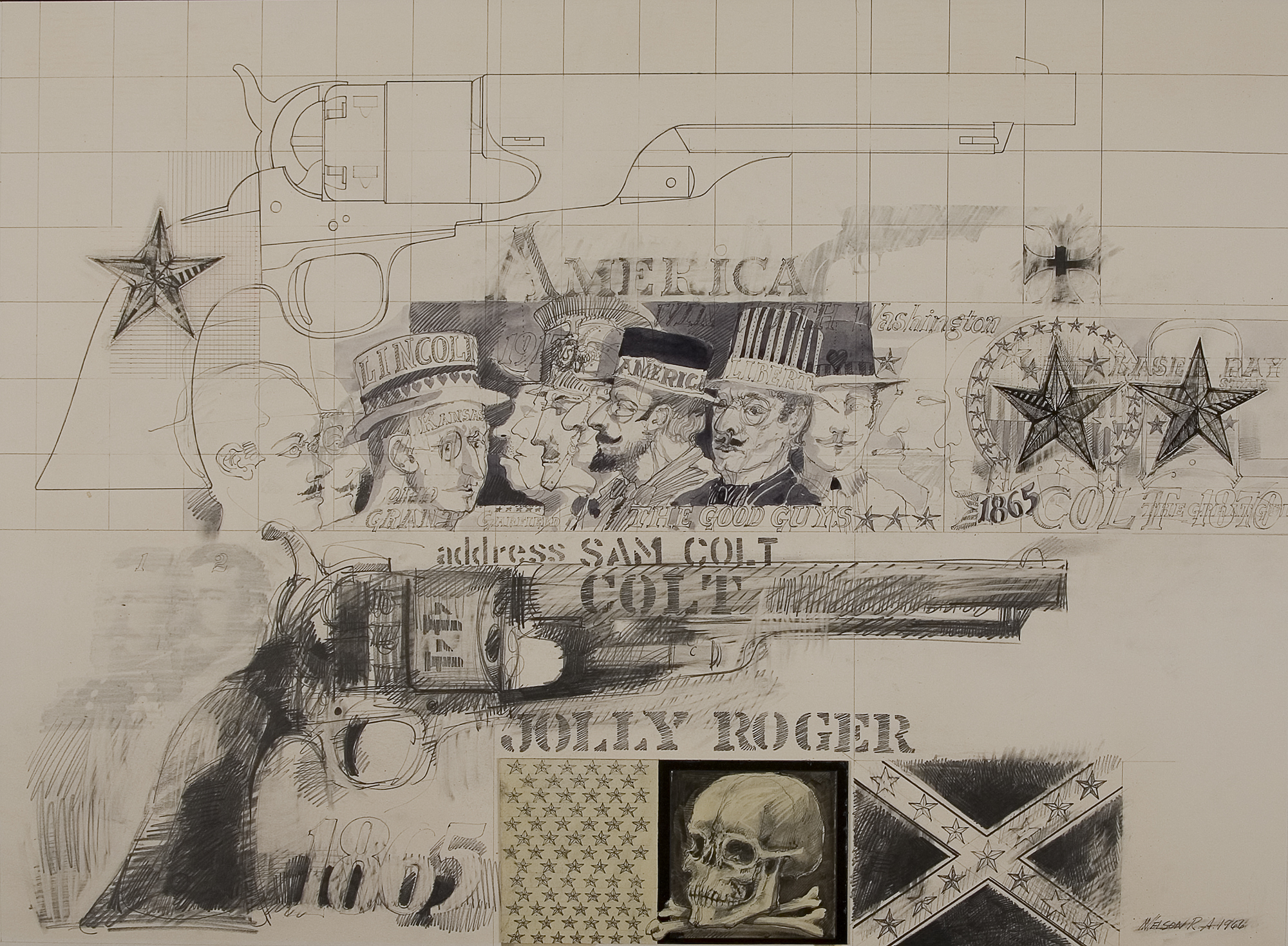 Robert Nelson (1925 – ), Jolly Roger, 1966, drawing, 26 1/8 x 34 in., Purchased with funds from the National Endowment for the Arts, UMFA1971.013.001