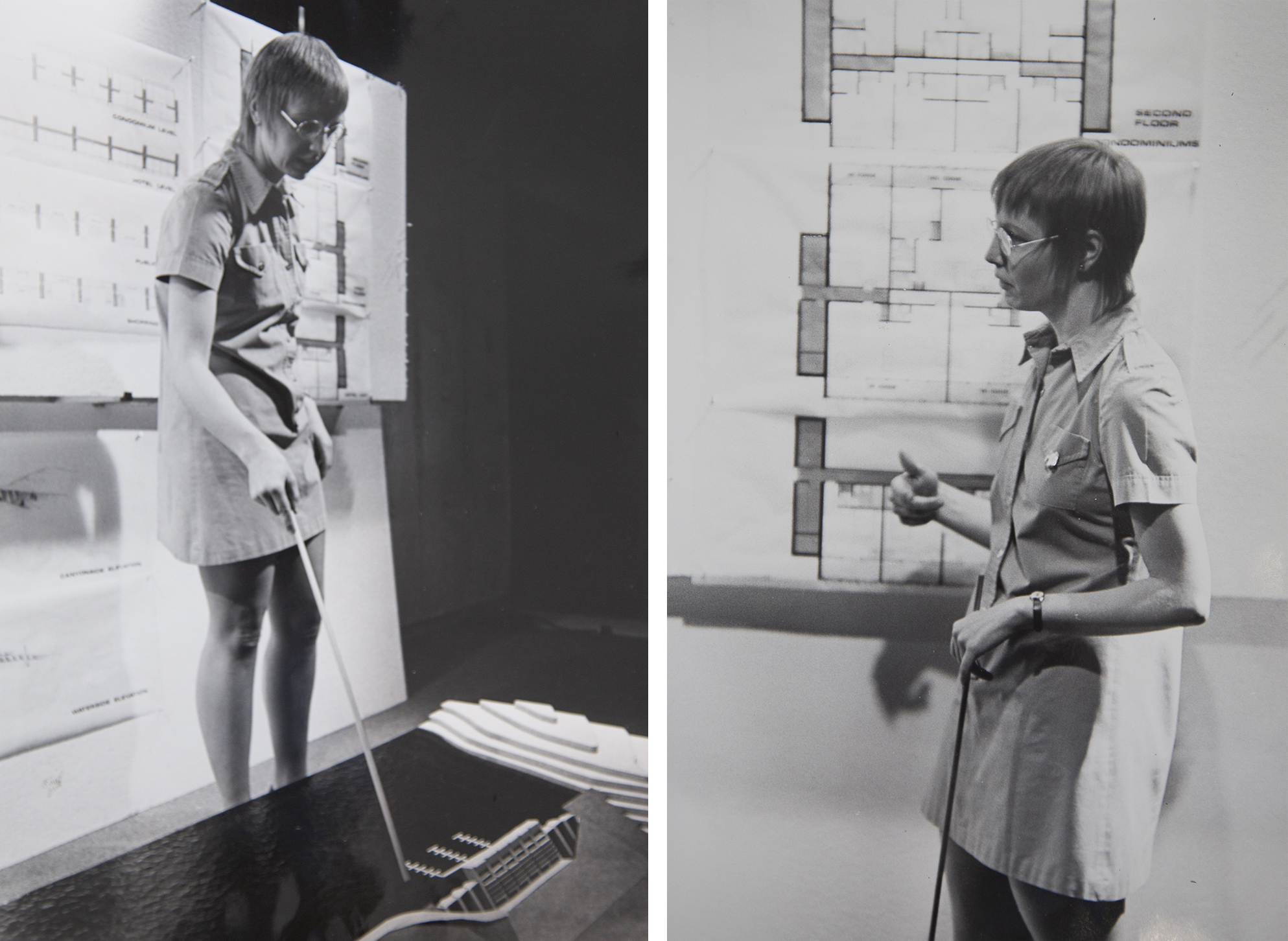 L and R: Department of Architecture student Susan Morris defends project before faculty jury, 1972. University of Utah Archival Photograph Collection P0305, D-Architecture, Folder 2, No. 9. Special Collections, J. Willard Marriott Library, the University of Utah. 