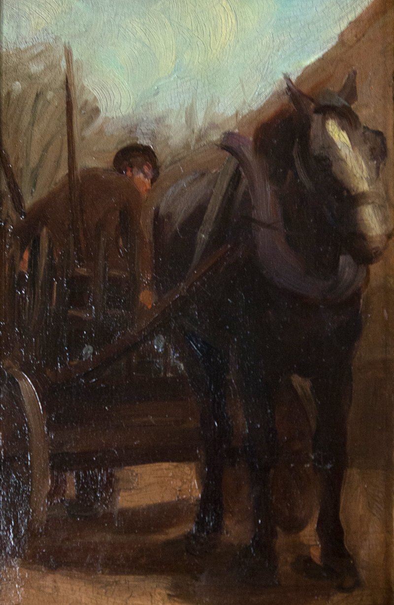Honoré Daumier, French, 1808–1879, Horse-Drawn Cart, undated, oil on panel, gift of John Pilcher, UMFA2017.6.1