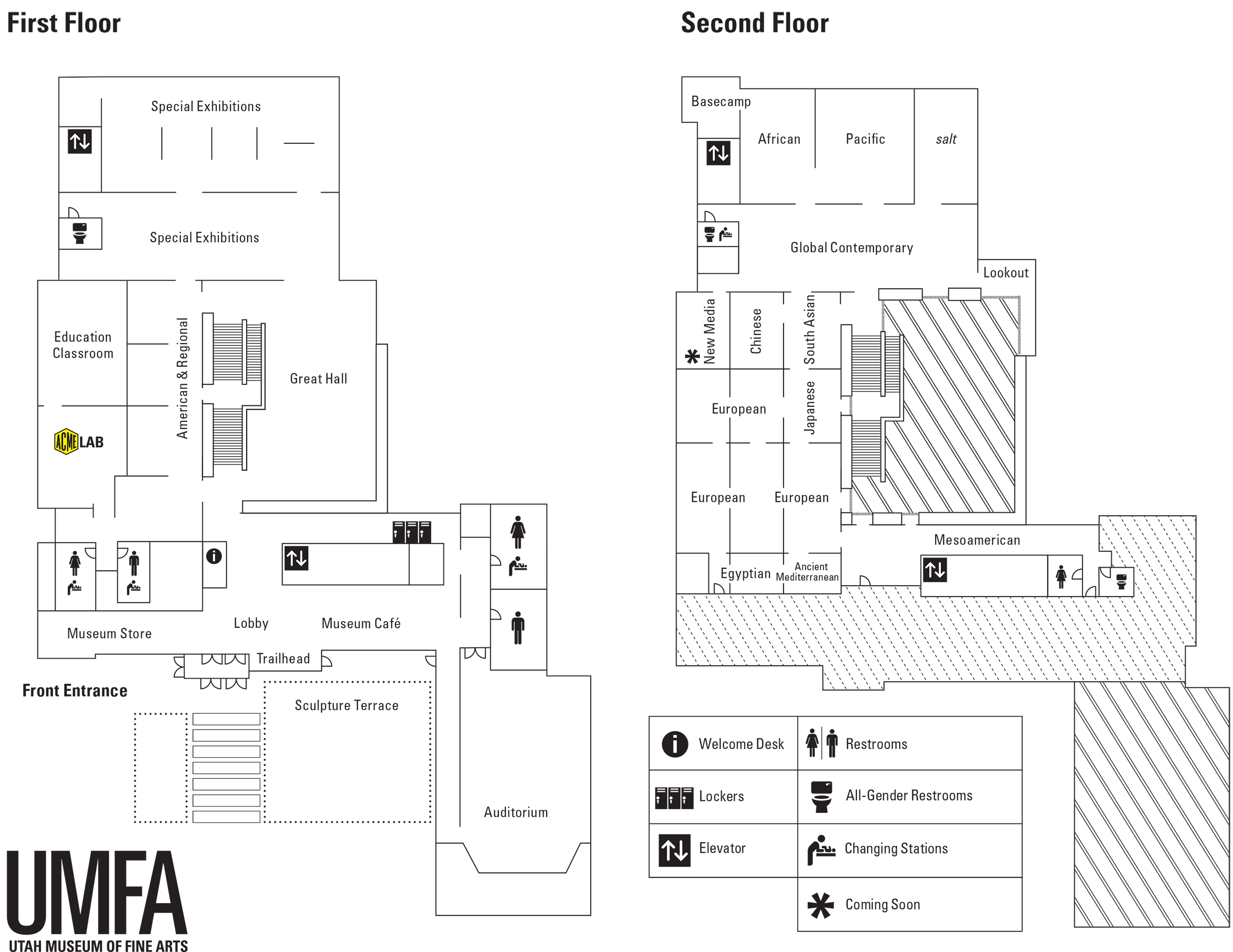 map of the umfa showing the first and second floors 