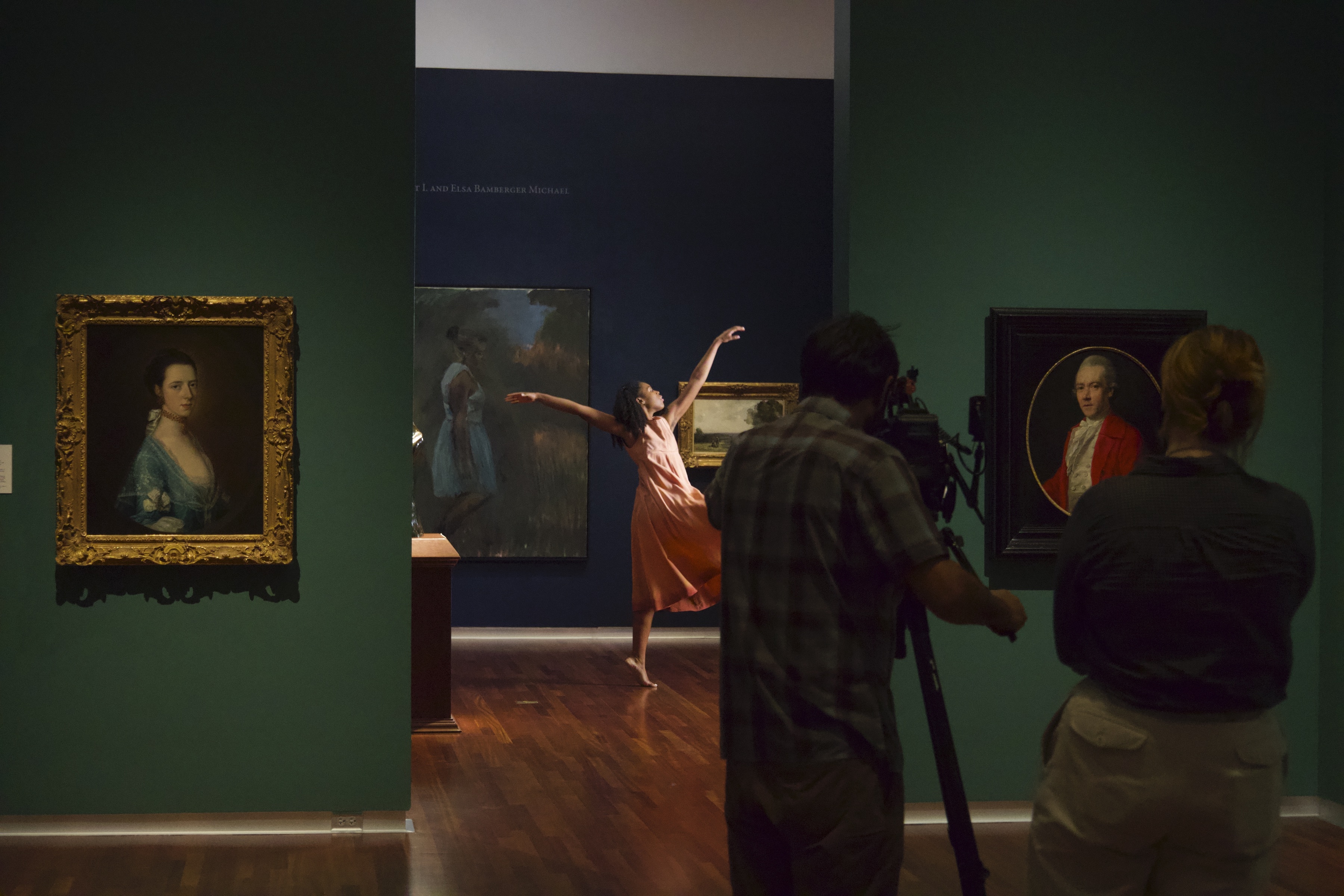 a dancer in a flowing pink dress in the UMFA European gallery