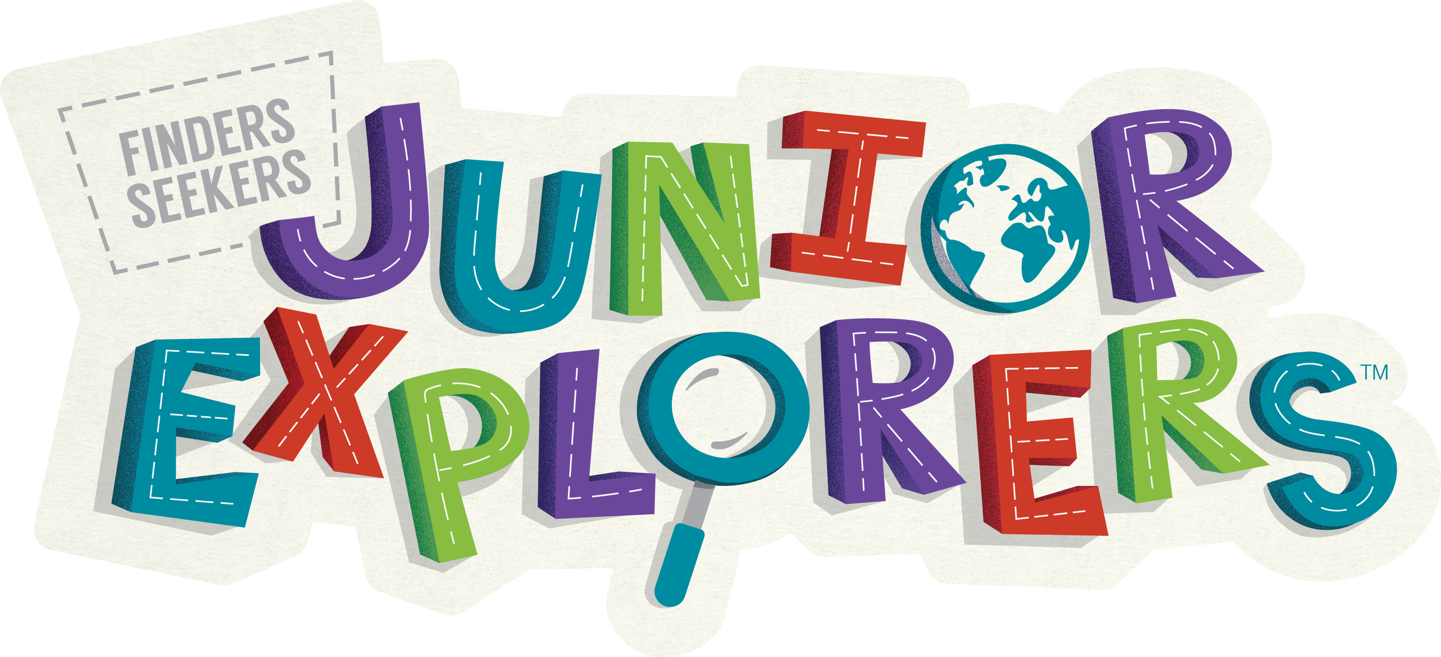 A colorful cut-out logo that reads "Finders Seekers Junior Explorers"