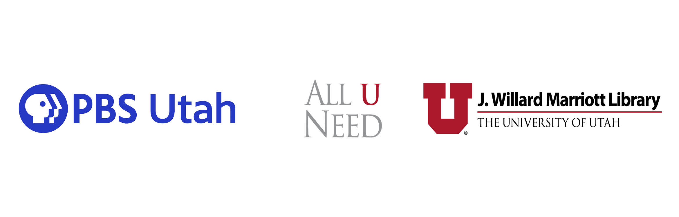 A blue PBS logo is on the left and a black, red and grey U of U Library logo is on the right.