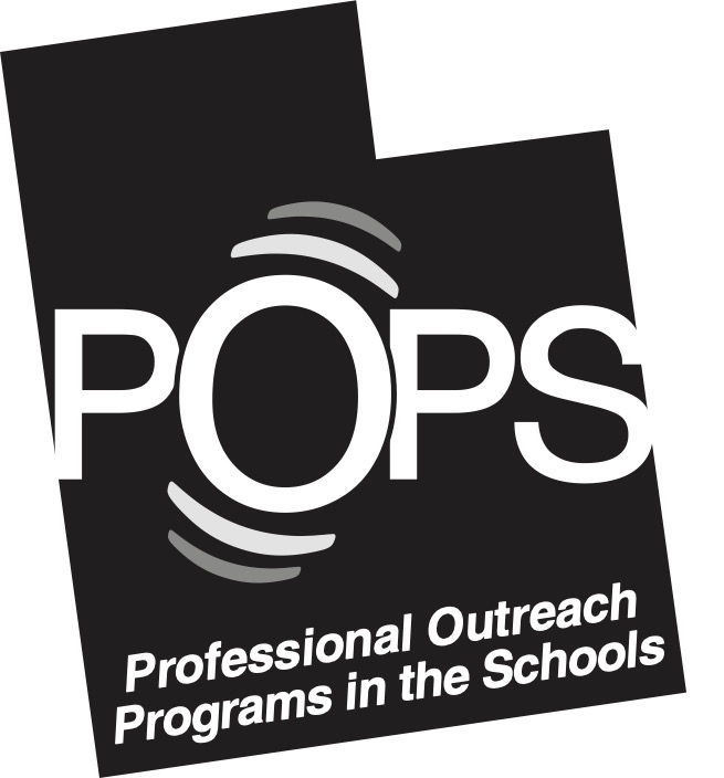A black and white logo of POPs