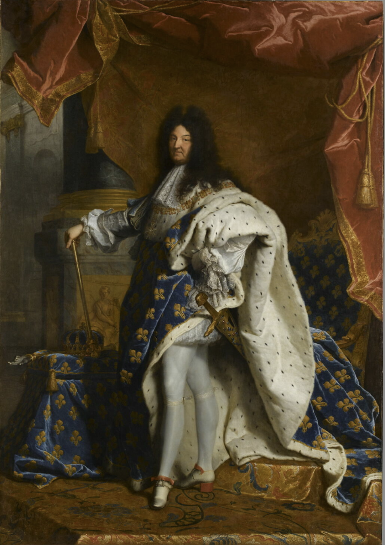 A portrait of a man in heavy draped clothes.