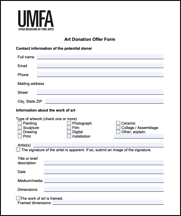 An art donation offer form.