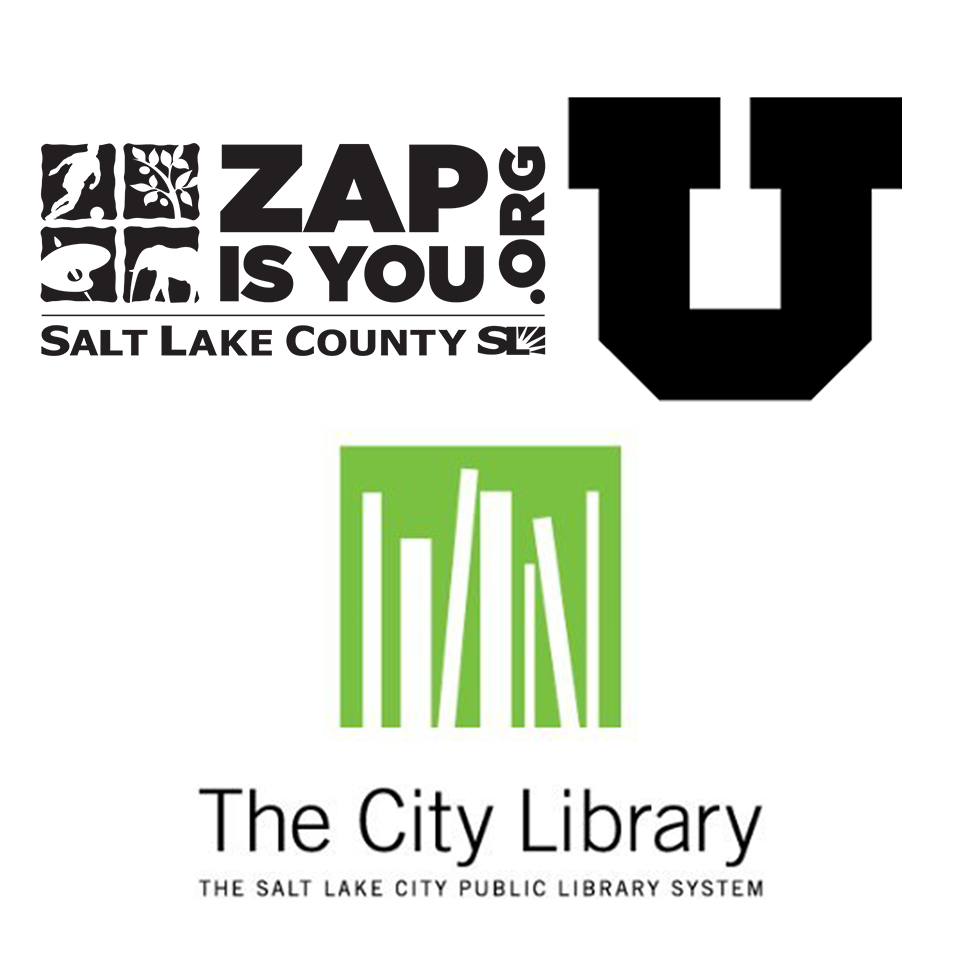 Logos for ZAP, the University of Utah, and The City Library.