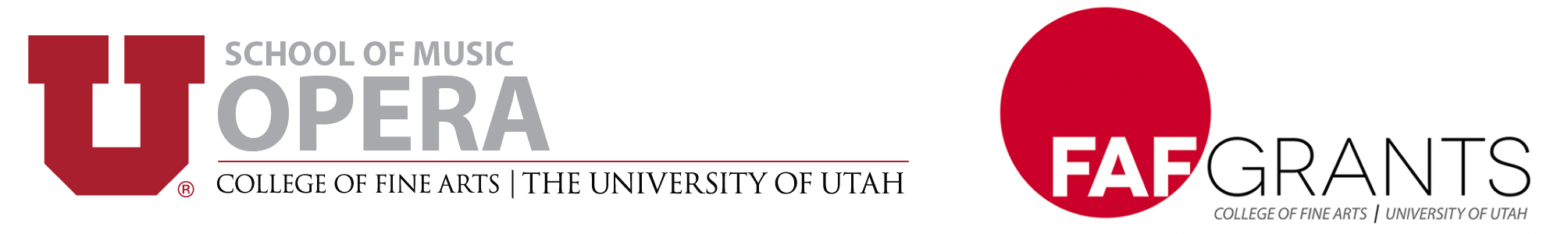 Logos for the University of Utah Opera Guild and for FAF Grants from the College of Fine Arts at the University of Utah