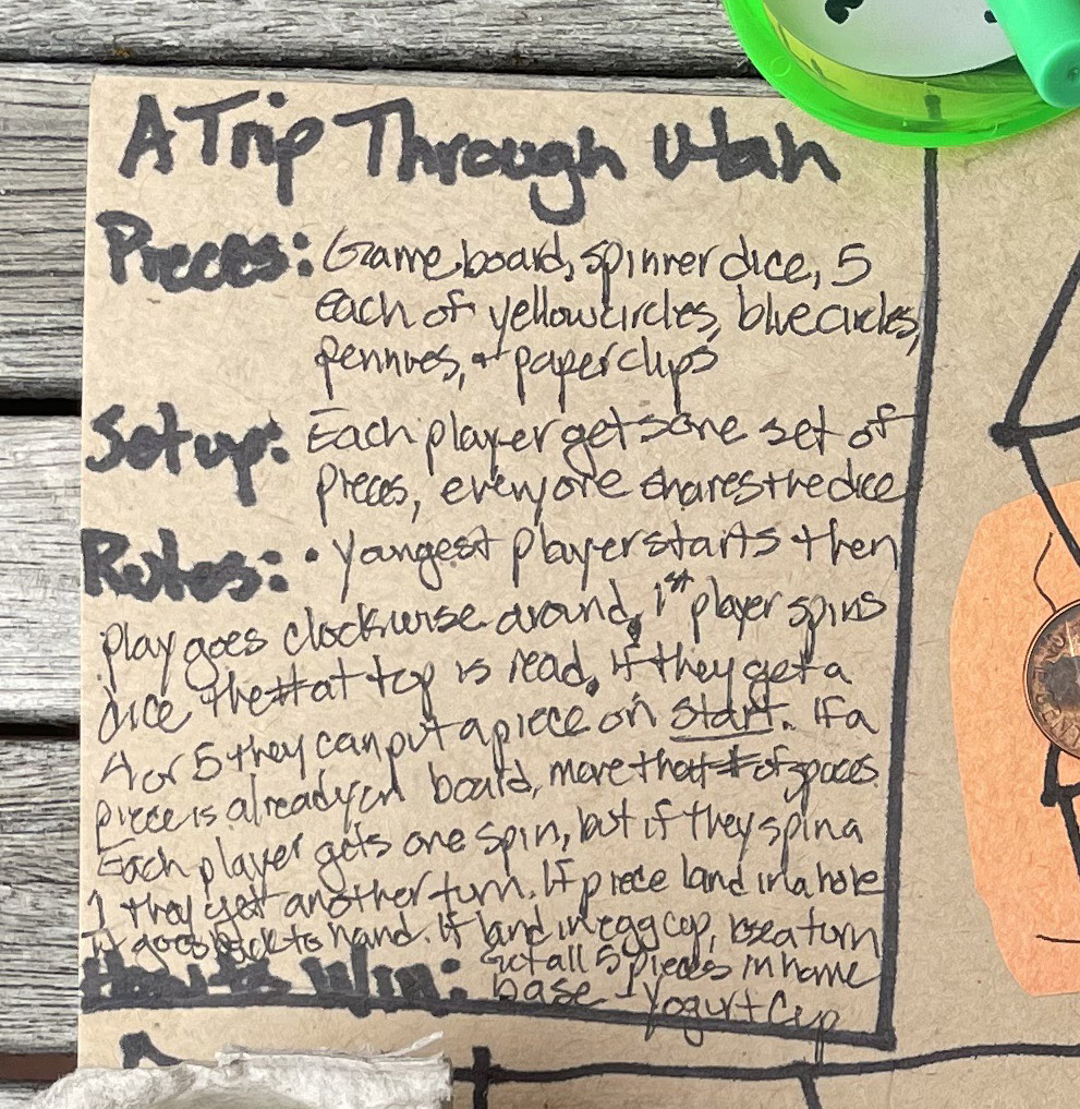 close up of a game's rules hand written on the game board