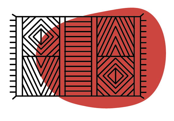 A simple illustration of a woven textile on a red background.