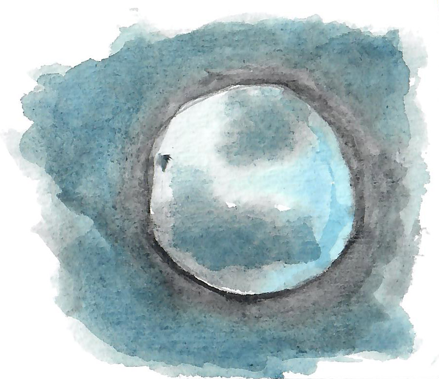 watercolor of a full moon with gray clouds