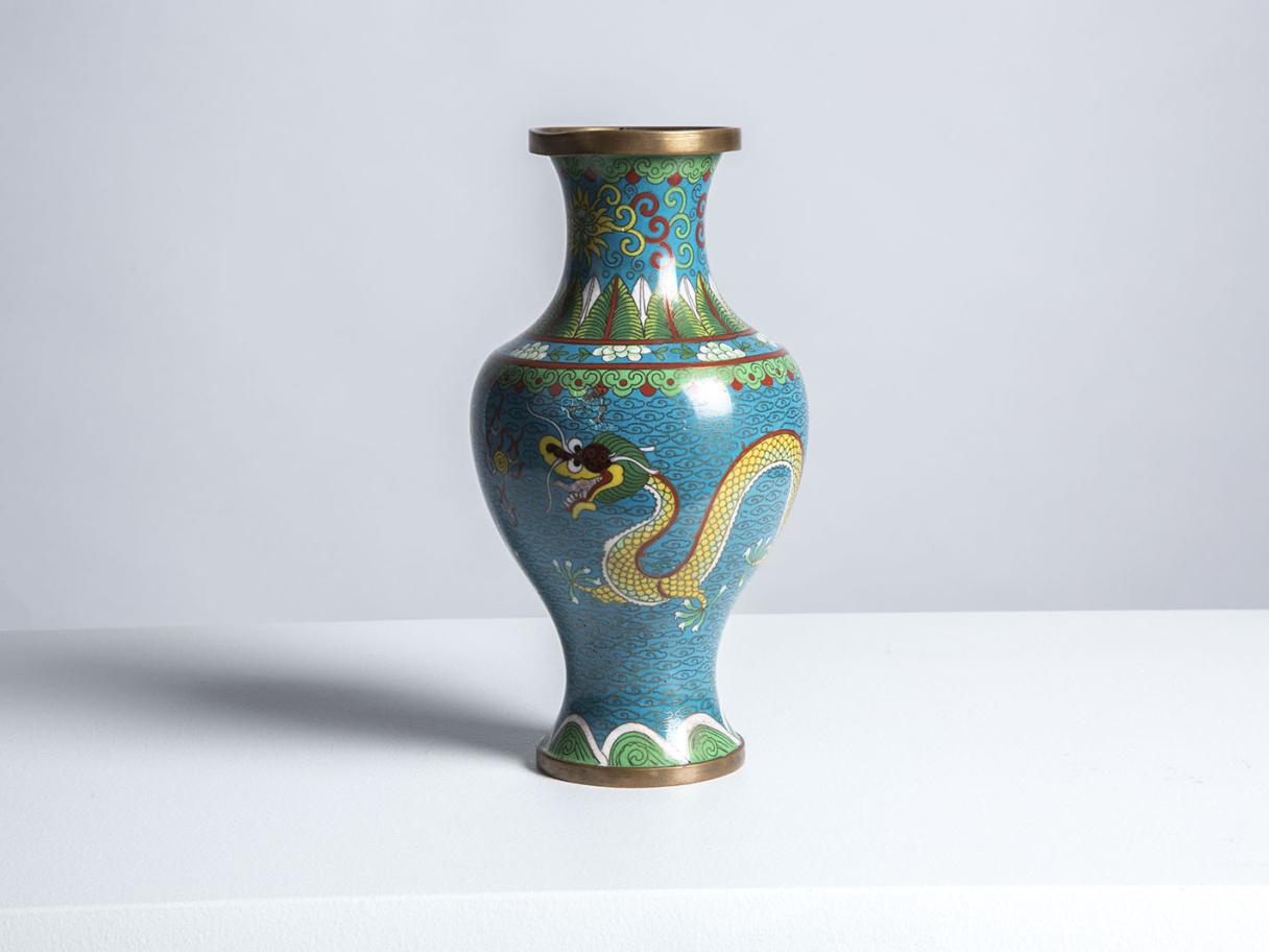 Chinese cloisonné vase, metal and enamel