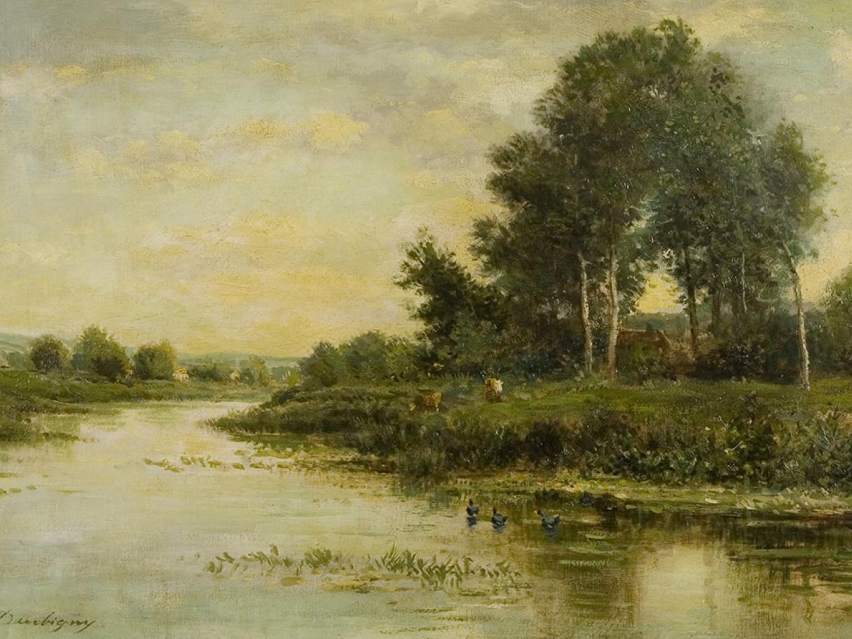 Charles Francois Daubigny (1817-1878), French, “The River,” oil on canvas, gift of Edward Bartlett Wicks, UMFA1926.010.