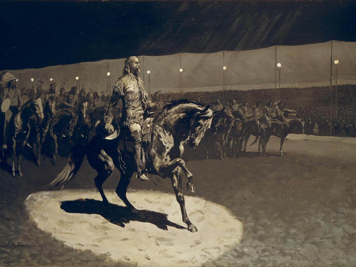 Frederic Remington (American, 1861-1909), Buffalo Bill in the Limelight, ca. 1899 oil on canvas, 35.5 x 48.5 in. (frame), Buffalo Bill Center of the West, Cody, Wyoming, USA, Gift of The Coe Foundation, H. P. Skoglund, Ernest Goppert, Sr., and John S. Bugas 23.71