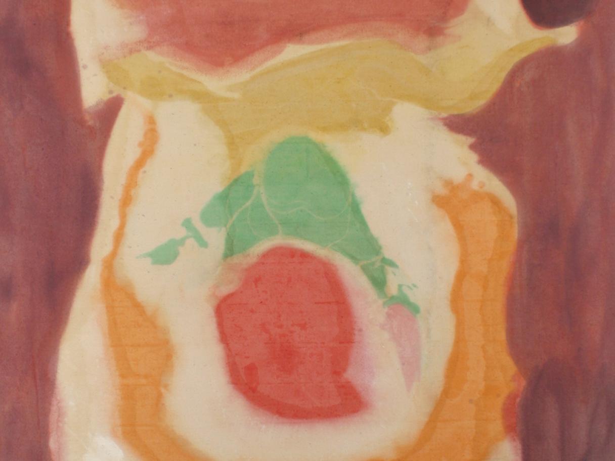 Helen Frankenthaler (American, 1928-2011) American Wizard, 1963, oil on canvas, 70 x 40 in, purchased with funds from the Phyllis Cannon Wattis Fund for Twentieth-Century Art with assistance from Friends of the Art Musuem, UMFA1999.36.1