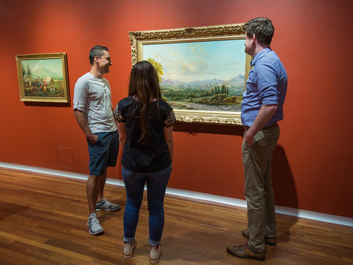 Viewing: Henry L.A. Culmer, (American, 1854-1914), View of Salt Lake City, oil on canvas, 30 x 48 in., gift of Joseph J. Palmer, Wayne G Petty, the heirs O. Wood Moyle III and H. James Harwood by exchange, UMFA2011.18.1