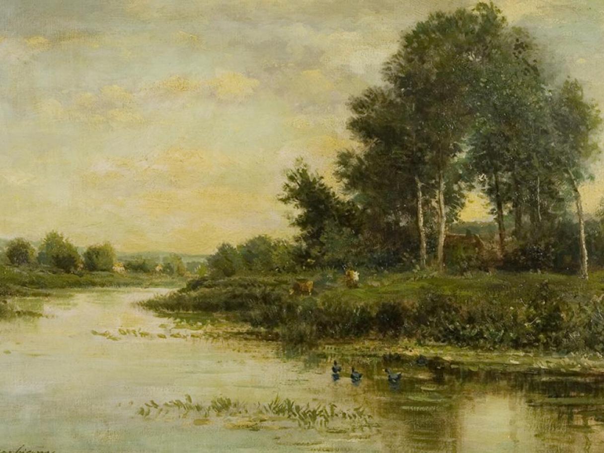 Charles-François Daubigny, (French, 1817-1878), The River, undated, oil on canvas, 16 x 24 in., gift of Edward Bartlett Wicks, UMFA1926.010