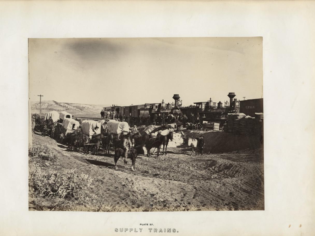 Andrew J. Russell (American, 1829–1902), Supply Trains, 1868, Plate 27, “The Great West Illustrated,” albumen silver print, courtesy Union Pacific Railroad Museum