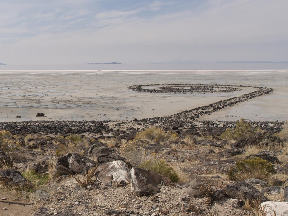 Robert Smithson (American, 1938–1973), Spiral Jetty, 1970, Rozel Point, Great Salt Lake, Utah, black basalt rock, salt crystals, earth, and water, 1,500 ft. long and approximately 15 ft. wide. © Holt/Smithson Foundation and Dia Art Foundation, licensed by VAGA, New York.