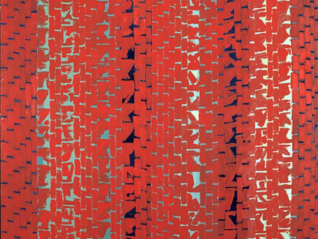 ALMA THOMAS, (AMERICAN, 1891–1978), RED SUNSET, OLD POND CONCERTO, 1972, ACRYLIC ON CANVAS, 68 1/2 X 52 1/4 IN., SMITHSONIAN AMERICAN ART MUSEUM, GIFT OF THE WOODWARD FOUNDATION, 1977.48.5
