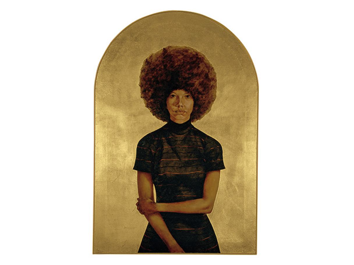 HENDRICKS, L. BARKLEY, LAWDY MAMA, 1969, OIL AND GOLD LEAF ON CANVAS HENDRICKS, L. BARKLEY, LAWDY MAMA, 1969, OIL AND GOLD LEAF ON CANVAS. PUBLISHED BY THE STUDIO MUSEUM IN HARLEM, GIFT OF STUART LIEBMAN, IN MEMORY OF JOSEPH B. LIEBMAN, 1983.25. © ESTATE OF BARKLEY L. HENDRICKS.