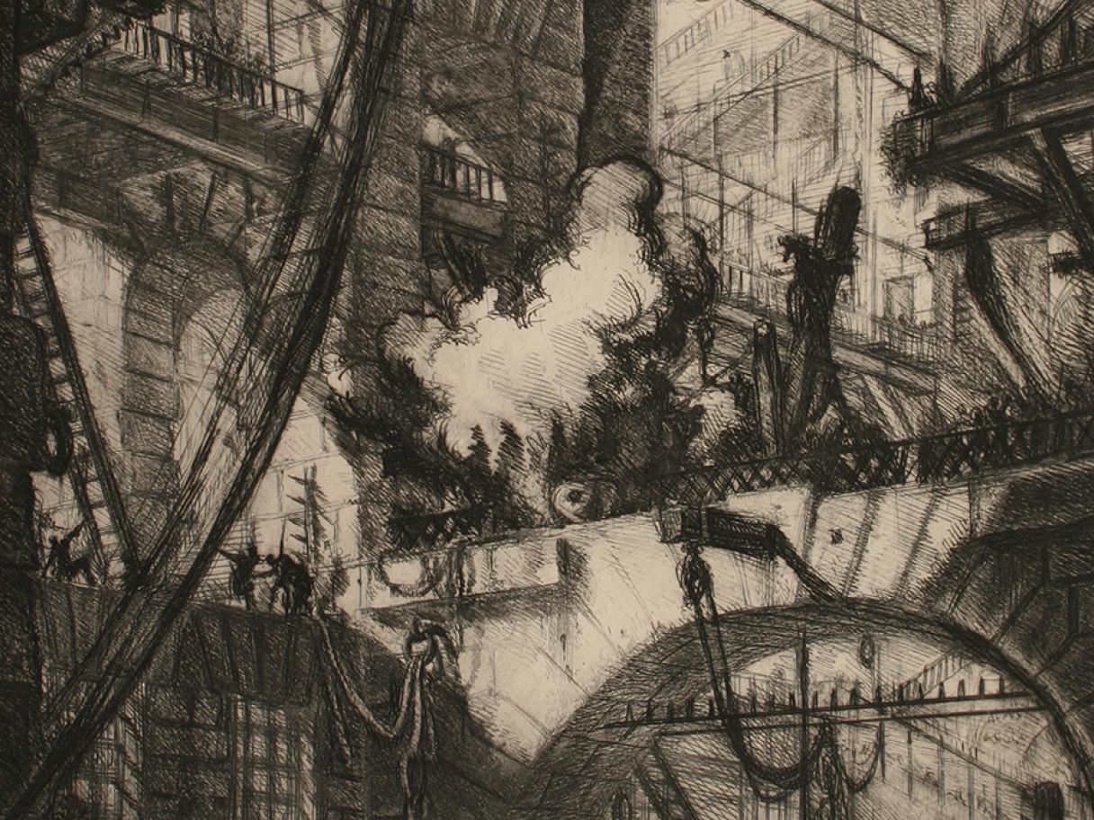 Giovanni-Battista Piranesi, Italian, A Perspective of Arches, with a Smoking Fire in the Centre, Plate 6 (late re-issue), etching , wove paper, 1835-1838