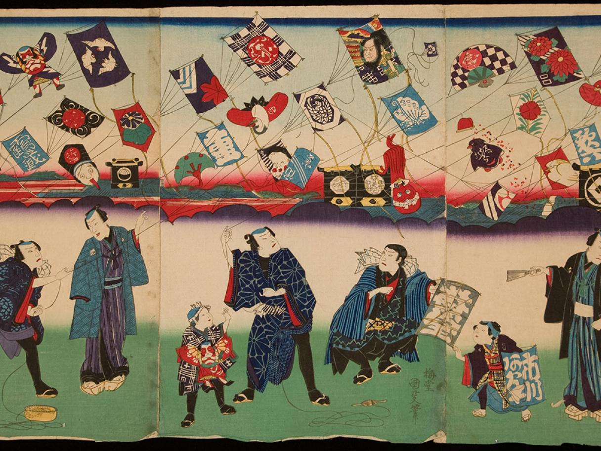 Utagawa Kunisada II, Kabuki Stars rising in popularity like kites, UMFA2011.12.3 