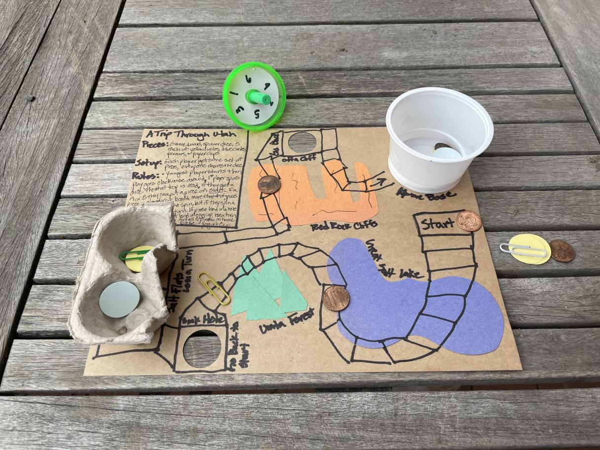 Home made board game made of cardboard and egg cups