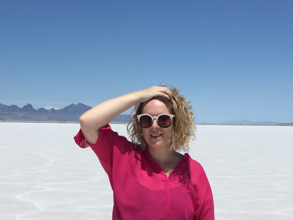 Portrait of Sarah Hollenberg on the salt flats 