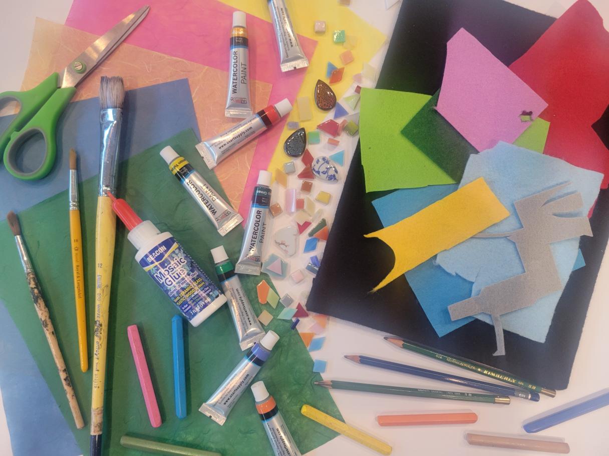 A colorful collection of art supplies.