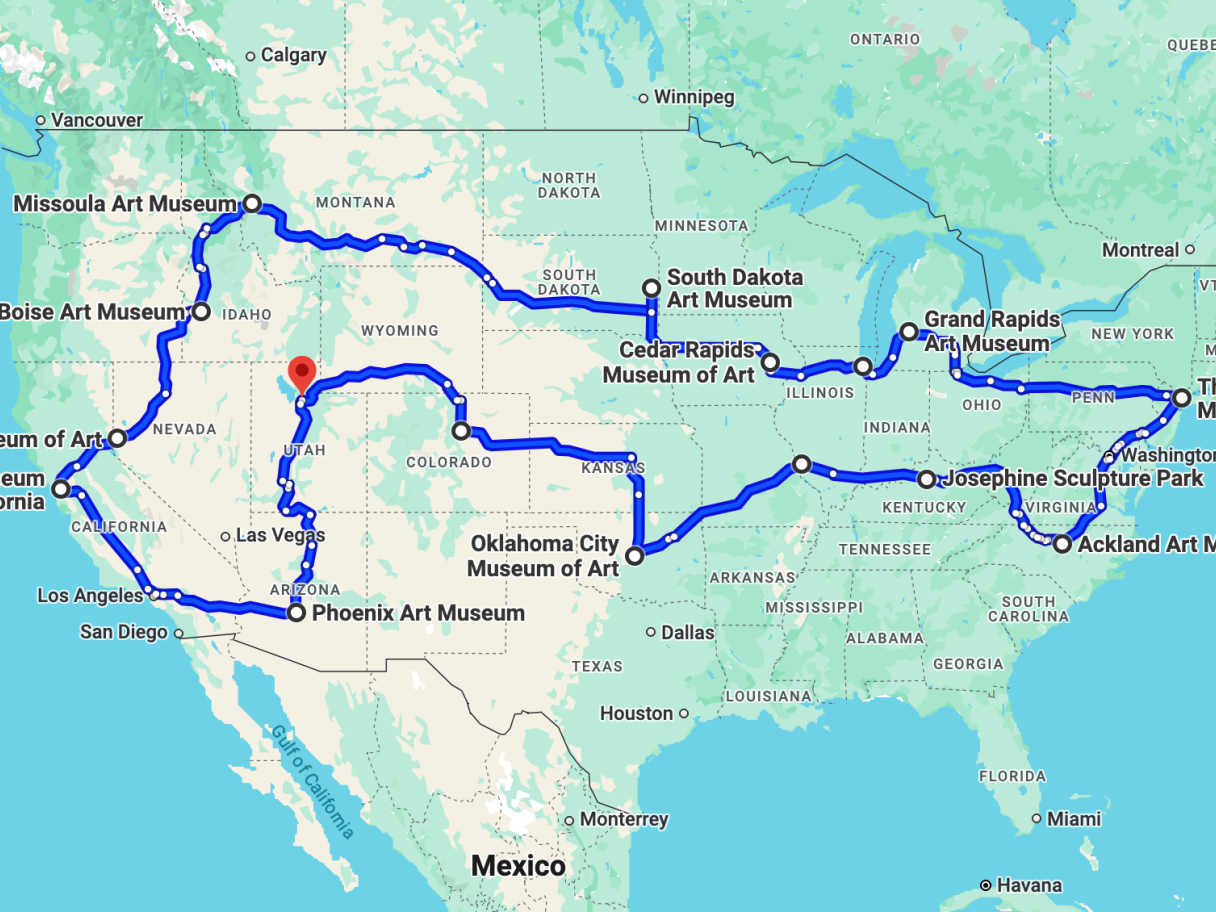 NARM Road Trip A screenshot of a Google Maps route across the United States.