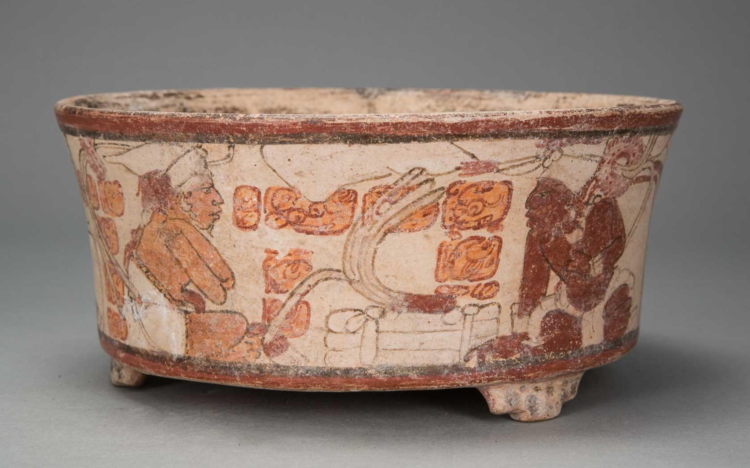 Vessel with Political Scene, Guatemala, Petén region, Maya culture, 600–900, earthenware and pigment, purchased with funds from Friends of the Art Museum, UMFA1984.002.