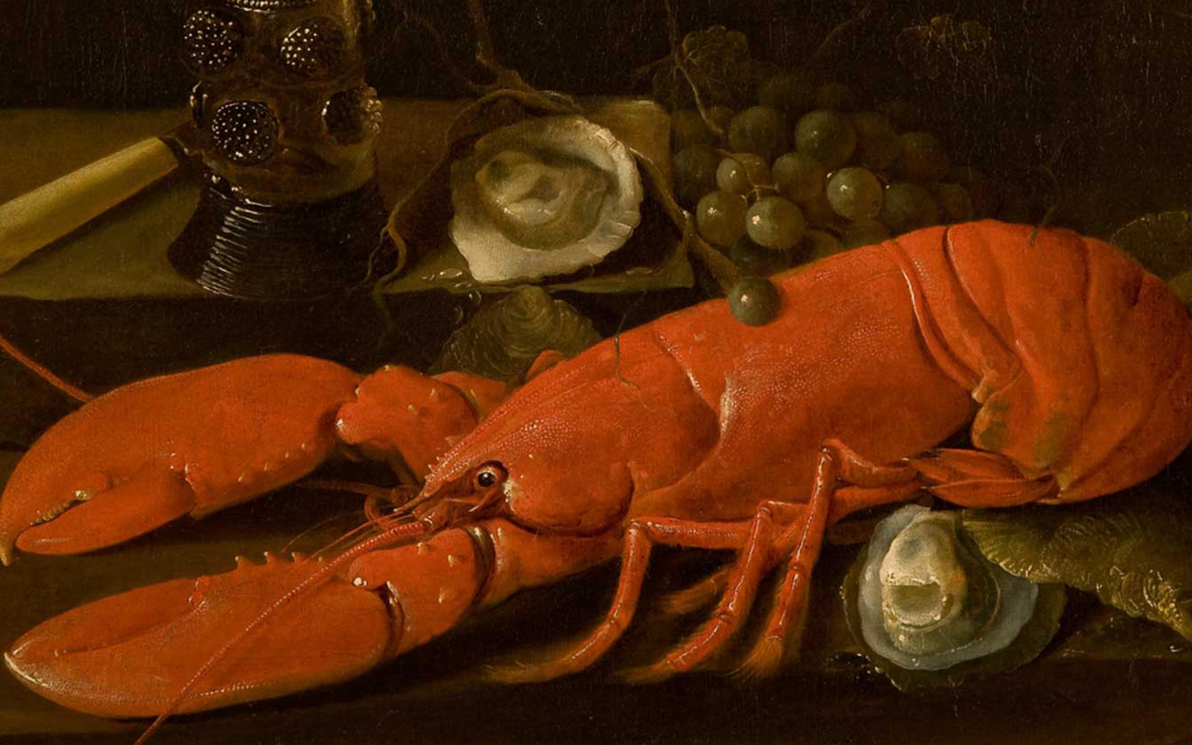 Abraham Susenier (Dutch, ca. 1620-1668), Still Life with a Lobster, Römer, Oysters, Grapes, and a Knife,ca. 1660s, oil on canvas, 21 x 25 1/2 in., purchased with funds from the Emma Eccles Jones Foundation, conserved with funds from the Ann K. Stewart Conservation Fund, UMFA2003.34.1. Abraham Susenier (Dutch, ca. 1620-1668), Still Life with a Lobster, Römer, Oysters, Grapes, and a Knife,ca. 1660s, oil on canvas, 21 x 25 1/2 in., purchased with funds from the Emma Eccles Jones Foundation, conserved with funds from the Ann K. Stewart Conservation Fund, UMFA2003.34.1.