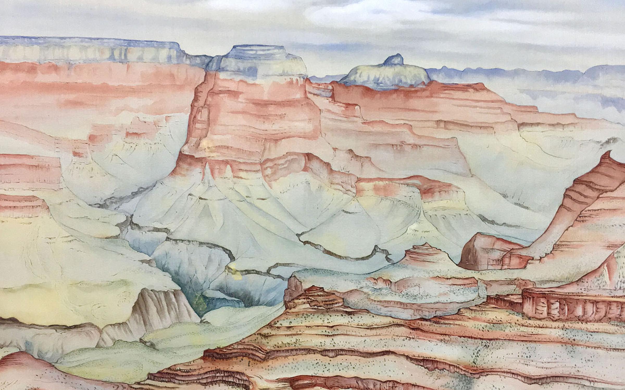 Chiura Obata (American, b. Japan, 1885–1975), Grand Canyon, May 15, 1940, watercolor on silk, 17 1/2 x 21 3/4 in., Amber and Richard Sakai Collection Chiura Obata (American, b. Japan, 1885–1975), Grand Canyon, May 15, 1940, watercolor on silk, 17 1/2 x 21 3/4 in., Amber and Richard Sakai Collection