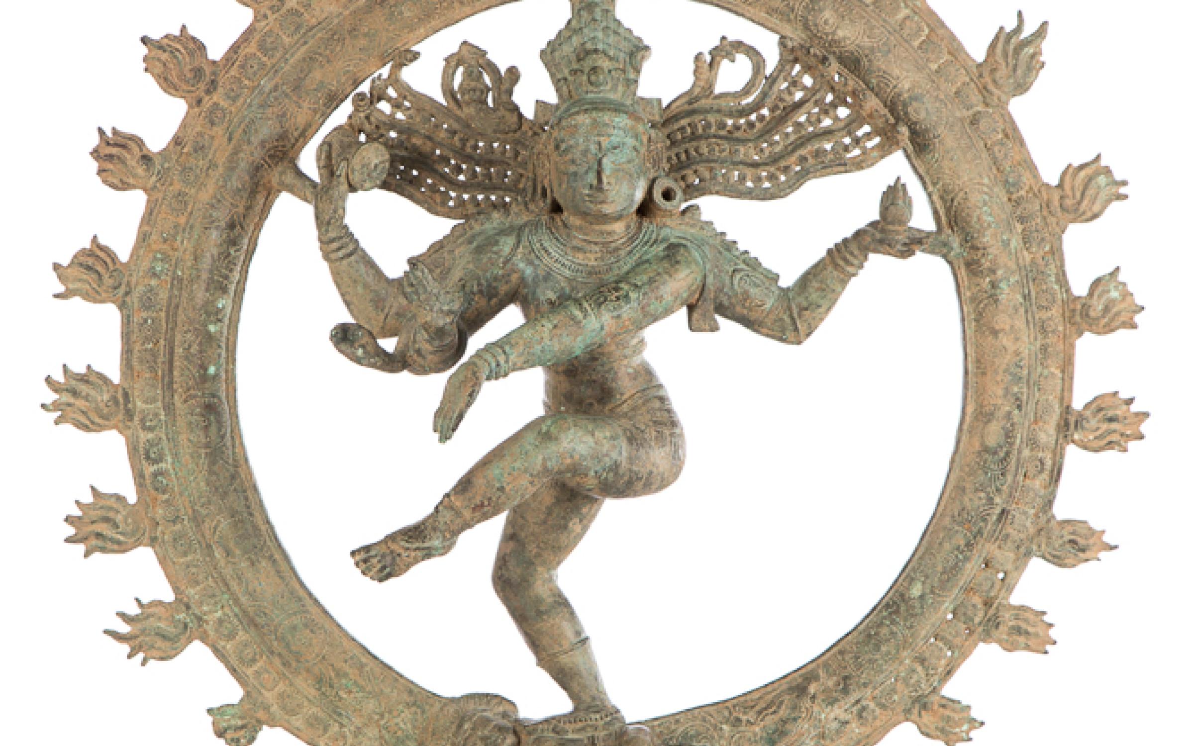 Southern Indian, Chola Dynasty, Siva as Lord of Dance, ca. 12th-13th century, bronze, 27 1/8 x 24 1/2 x 8 1/2 in., gift of the Christensen Fund to commemorate founding Director E. Frank Sanguinetti's 84th birtday, UMFA2001.11.1. Southern Indian, Chola Dynasty, Siva as Lord of Dance, ca. 12th-13th century, bronze, 27 1/8 x 24 1/2 x 8 1/2 in., gift of the Christensen Fund to commemorate founding Director E. Frank Sanguinetti's 84th birtday, UMFA2001.11.1.