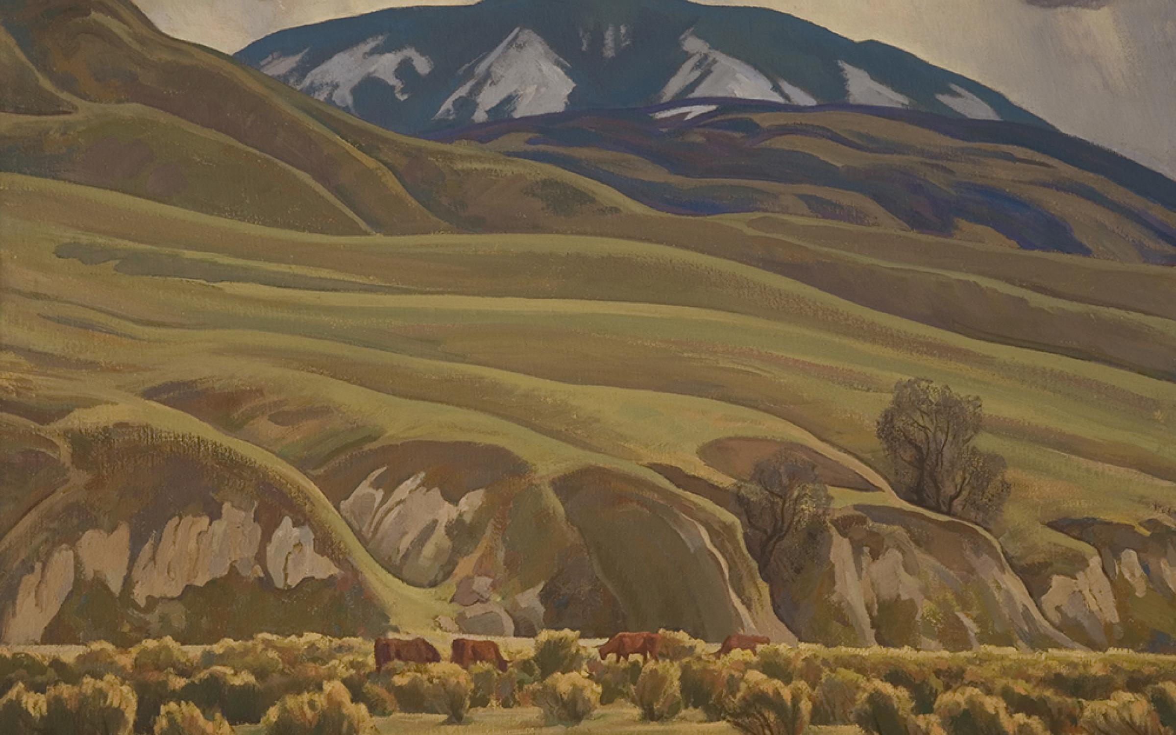 Maynard Dixon (American, 1875-1946) Springtime on Bear Mountain, 1930, oil on canvas, gift of Mr. and Mrs. Alan B. Blood, framed with funds from the Ann K. Stewart Docent and Volunteer Conservation Fund, UMFA1996.54.1