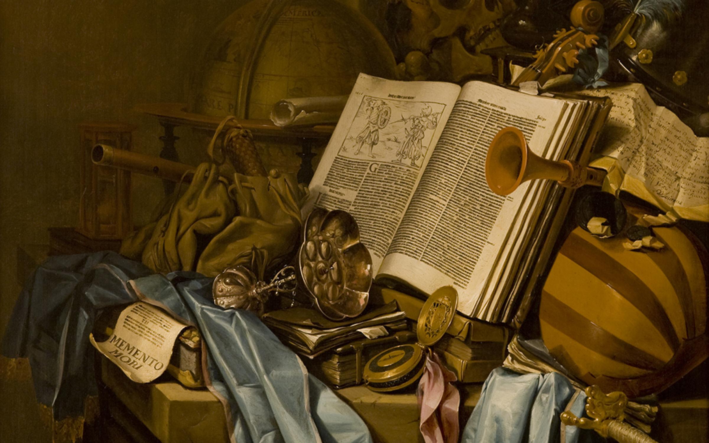 Vincent Laurensz van der Vinne I (Dutch, 1629-1702), Momento Mori (Remember Death), 1656, oil on panel, 36 7/16 x 34 3/8 in., purchased with funds from the Marriner S. Eccles Foundation, UMFA1985.021