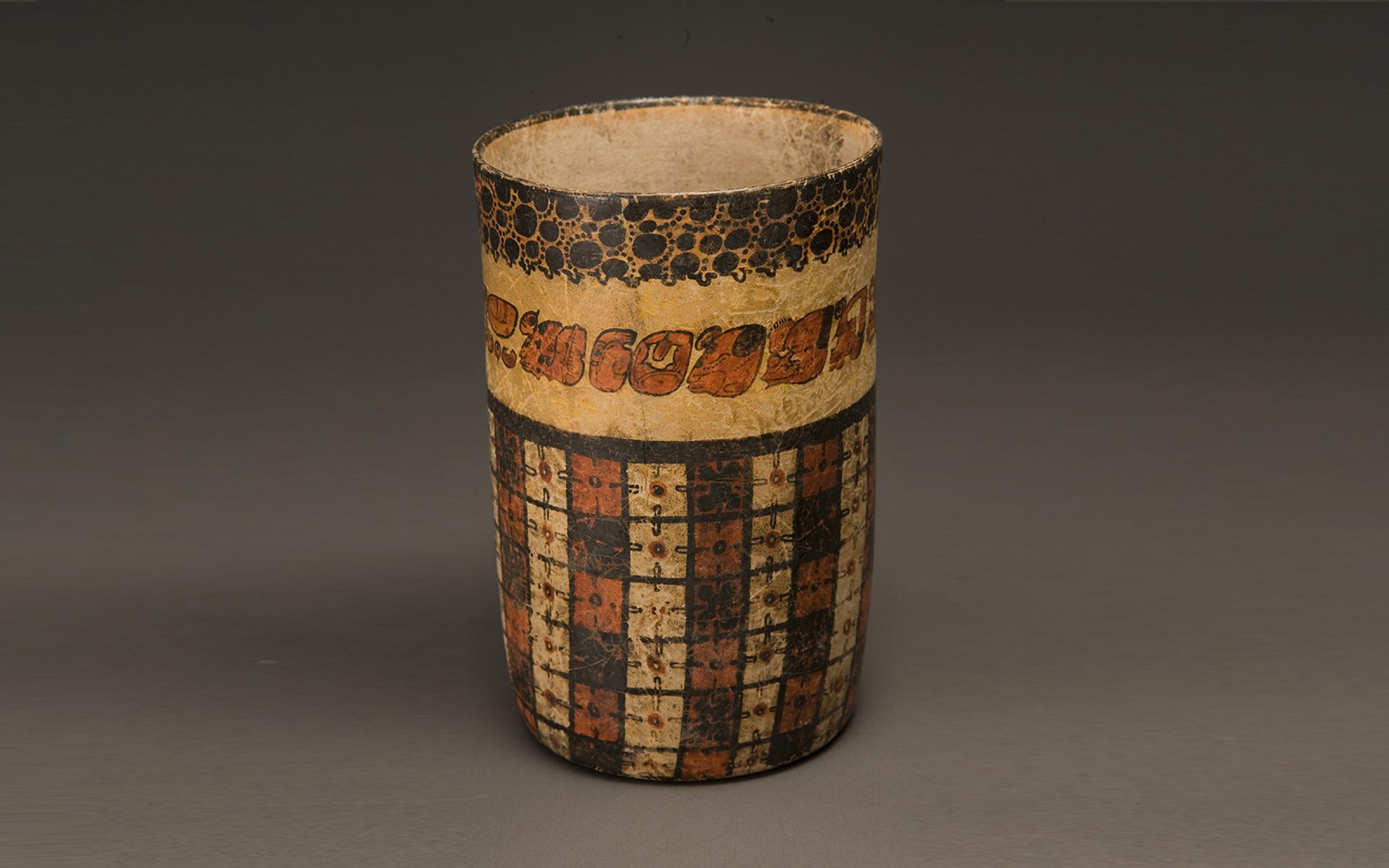 Guatemala, Peten region, Maya Culture, Vase with Glyphs, Late Classic Period (600-900), earthenware and pigment, purchased with funds from Friends of the Art Museum, UMFA1984.003 Guatemala, Peten region, Maya Culture, Vase with Glyphs, Late Classic Period (600-900), earthenware and pigment, purchased with funds from Friends of the Art Museum, UMFA1984.003