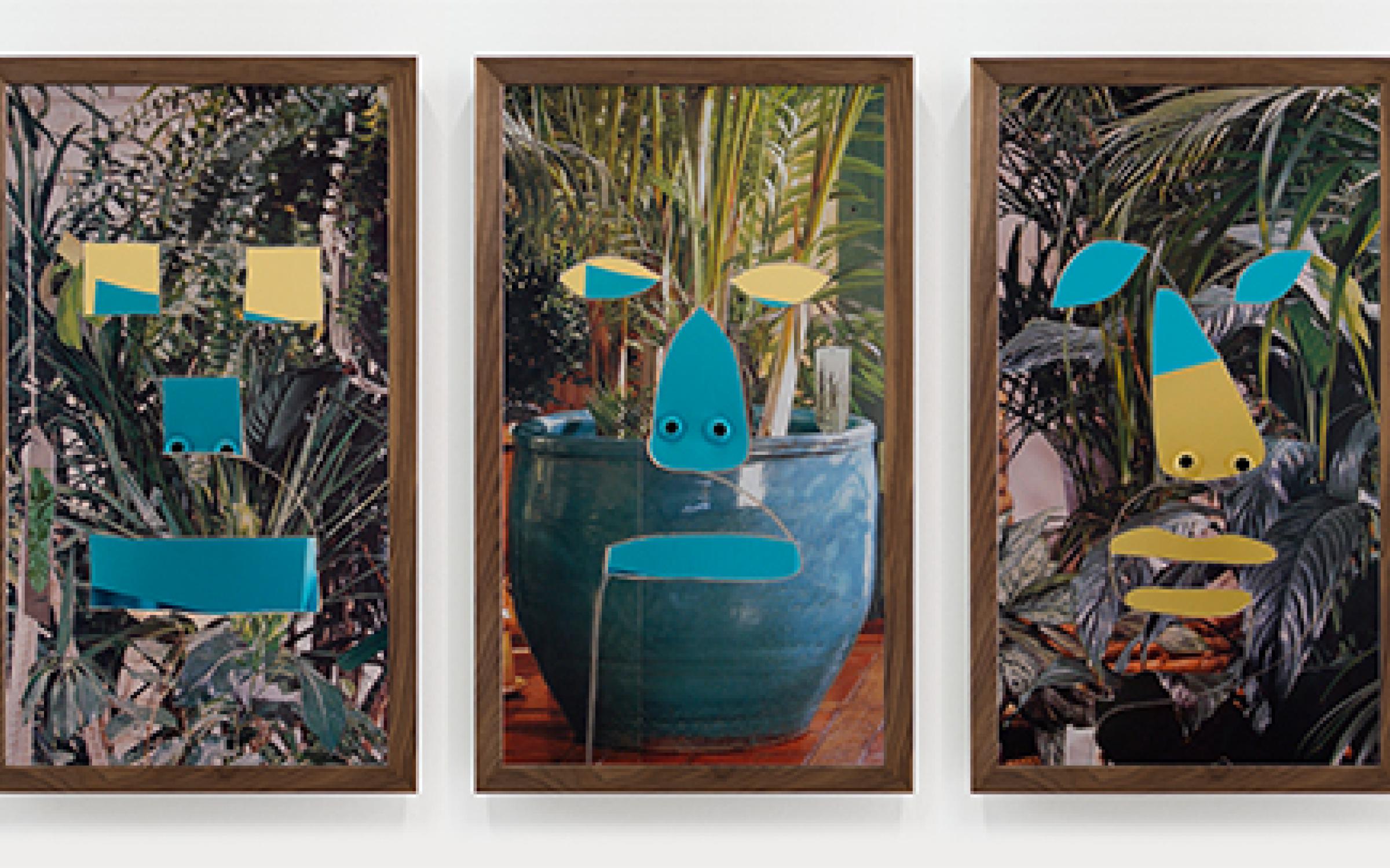 Brian Bress, Three Faces, 2014, high definition three-channel video (color), high definition monitors and players, wall mounts, framed, 3-part, 37.75 x 73.5 x 4 inches, installed, 20 minutes, 1 second, loop, courtesy of Cherry and Martin, Los Angeles, ©Brian Bress Brian Bress, Three Faces, 2014, high definition three-channel video (color), high definition monitors and players, wall mounts, framed, 3-part, 37.75 x 73.5 x 4 inches, installed, 20 minutes, 1 second, loop, courtesy of Cherry and Martin, Los Angeles, ©Brian Bress