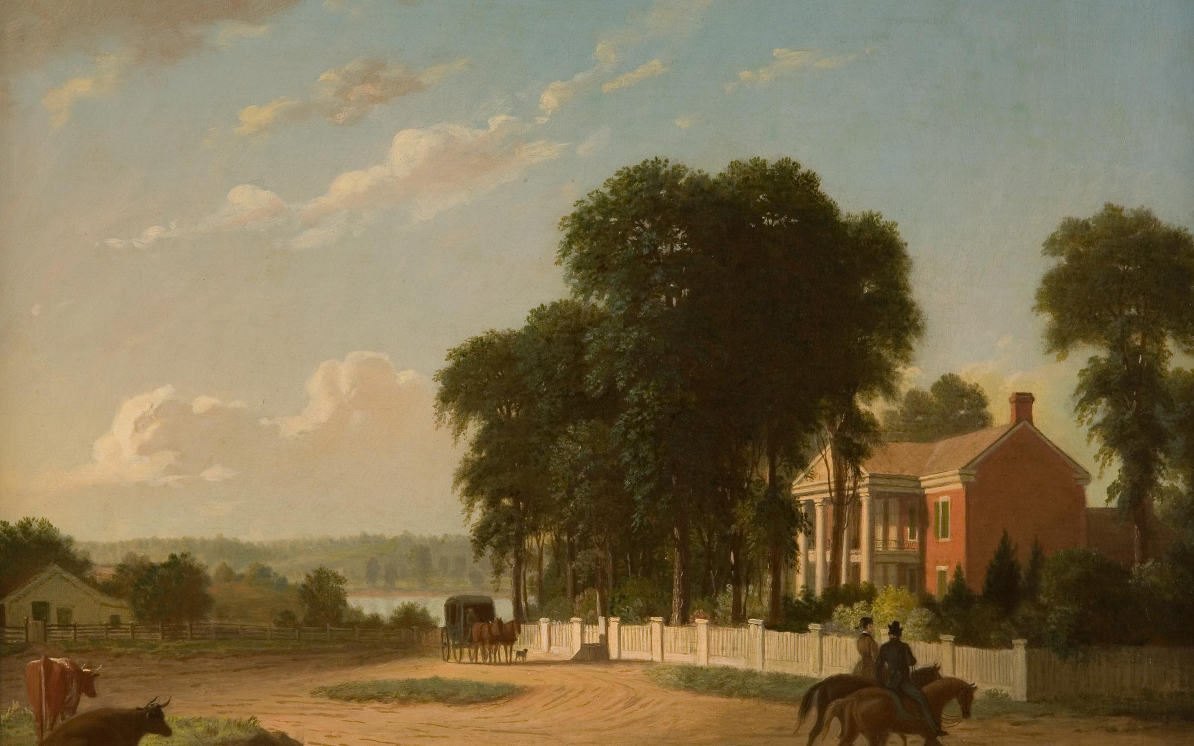 George Caleb Bingham (American, 1811-1879) Forest Hill (The Nelson Home in Booneville, Missouri), oil on canvas, In loving memory of our mother, Anna Louise Birch Stephens, donated by Mary Stephens DeWall, Margaret Stephens Anderson, Cordelia Stephens Birrell, and William Fulton Stephens, Jr., UMFA2007.12.2