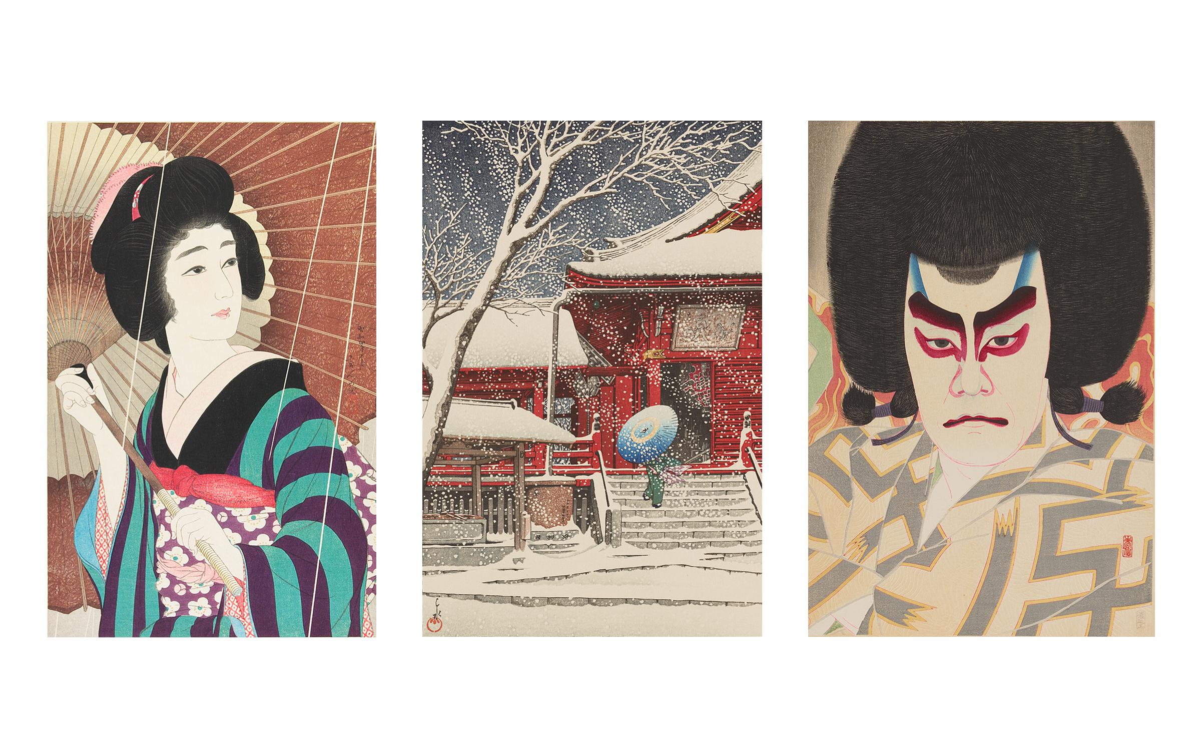 Three woodblock prints from Seven Masters: 20th-Century Japanese Woodblock Prints Japanese Block Prints from Seven Masters: 20th-Century Japanese Woodblock Prints