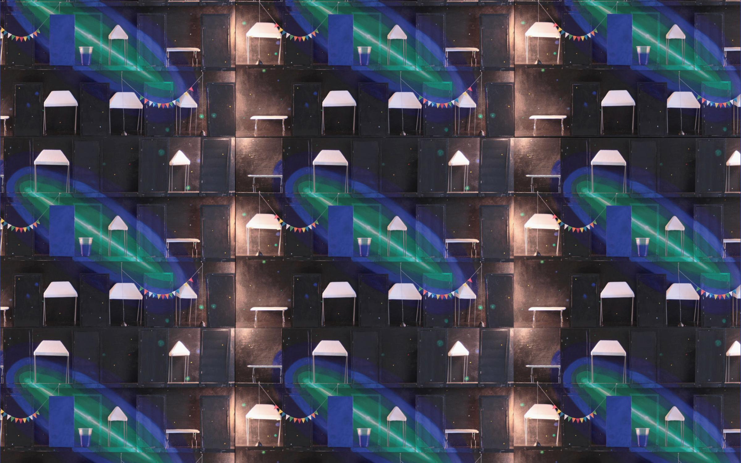 Anna Campbell Bliss Series II Pattern of space scene with black, blue, green