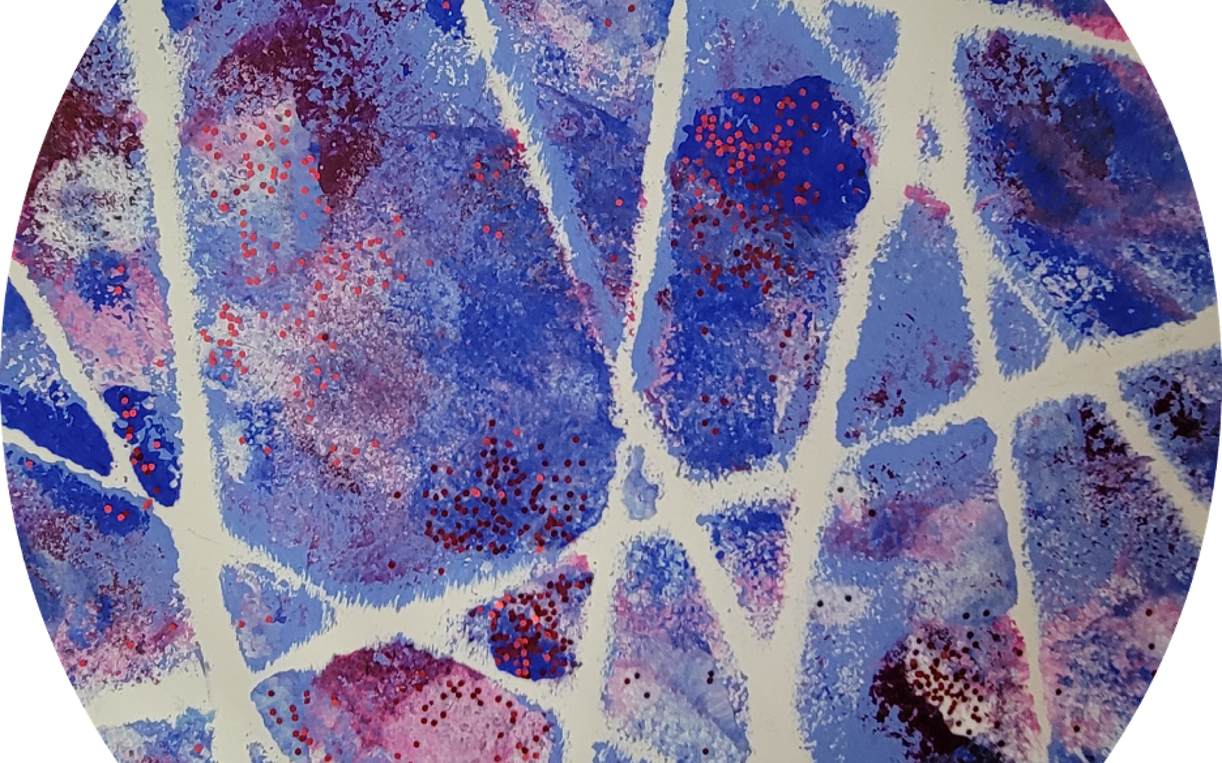 Creative Aging: Art Projects for Everybody A colorful circle with white lines running through purble red, and pink paint.