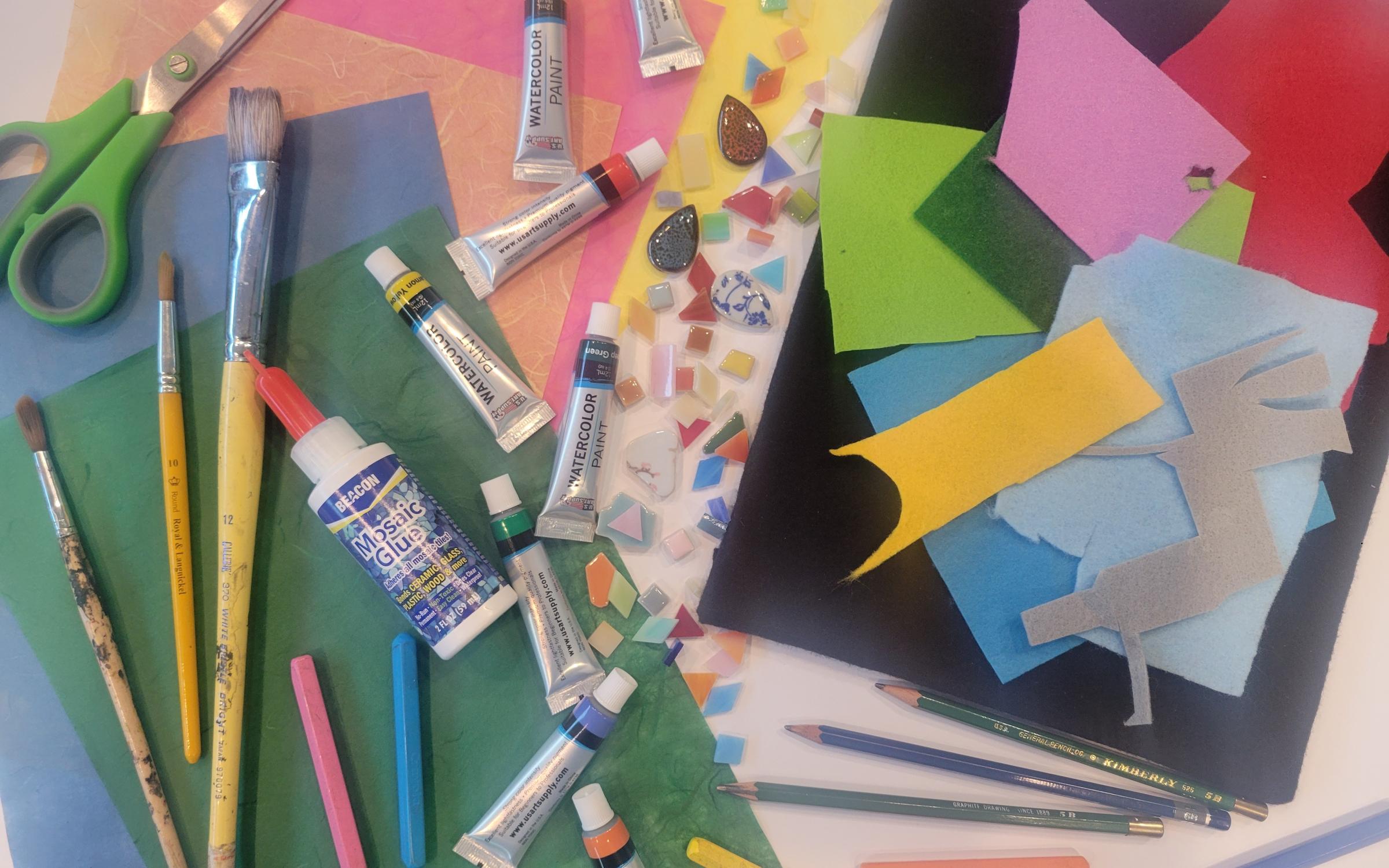 Makers Open Studio A colorful collection of art supplies.