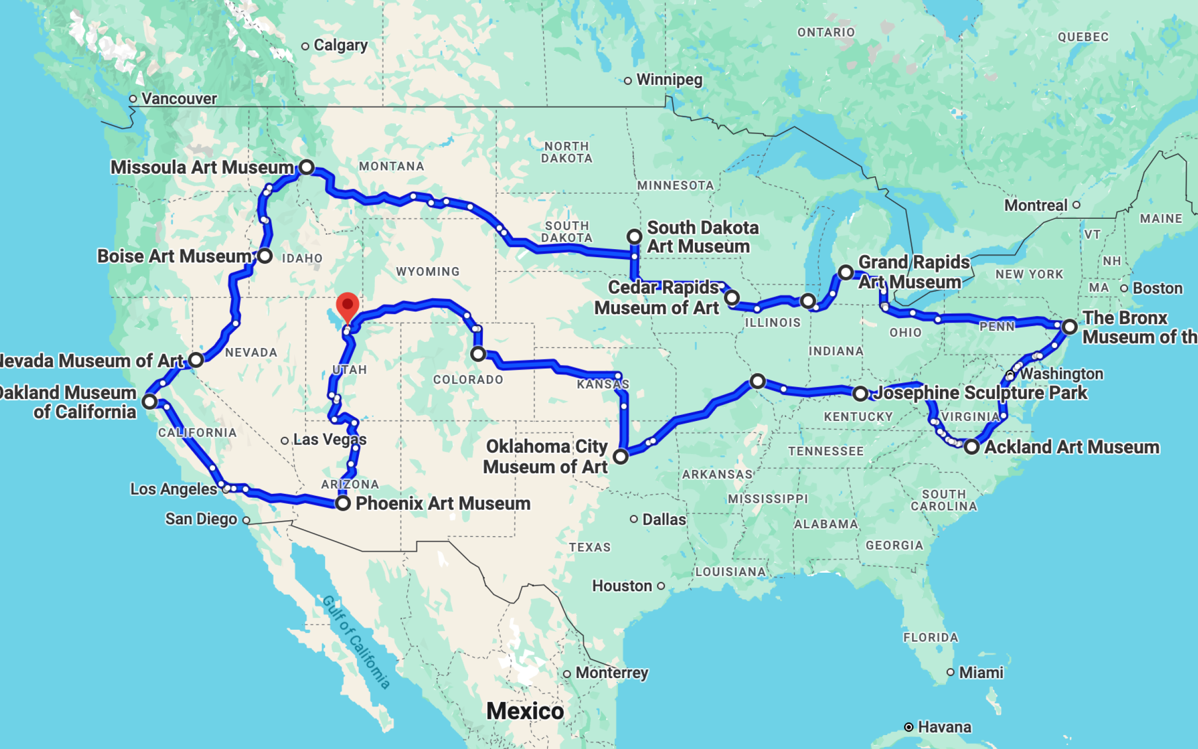 NARM Road Trip A screenshot of a Google Maps route across the United States.