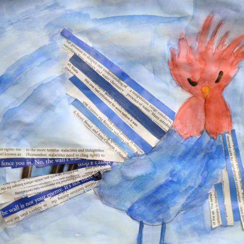 Valeti V., (American b. 2005), The Rooster with Wings, 2018, collage and watercolor on paper.