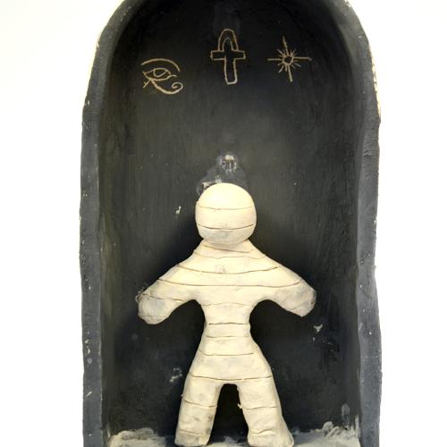 Jason Morales, (American b. 2002), Mummy in a Casket, 2018-19, ceramic.